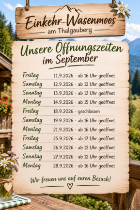 Geänderte Öffnungszeiten: