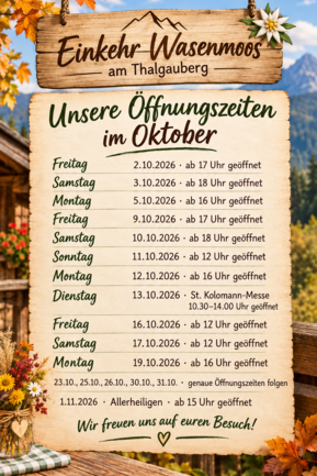 Geänderte Öffnungszeiten: